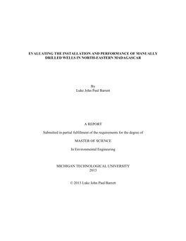 Evaluating the Installation and Performance of Manually Drilled Wells in North-Eastern Madagascar