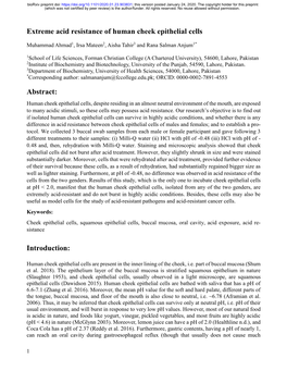 Extreme Acid Resistance of Human Cheek Epithelial Cells