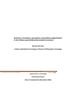 Activism in Transition: Generations and Political Subjectivation in the Chilean Post-Dictatorship Student Movement