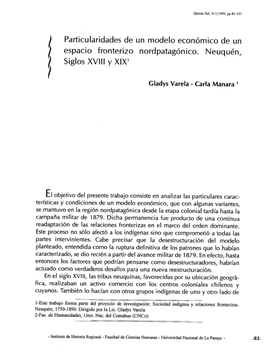 Particularidades De Un Modelo Económico De Un Espacio Fronterizo Nordpatagónico. Neuquén, Siglos XVIII Y XIX1