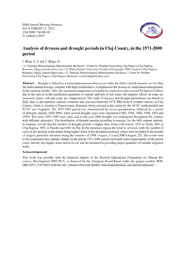 Analysis of Dryness and Drought Periods in Cluj County, in the 1971-2000 Period