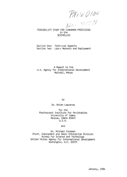 FEASIBILITY STUDY for CINNAMON PROCESSING in the SEYCHELLES