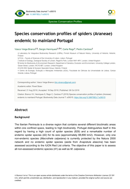 Species Conservation Profiles of Spiders (Araneae) Endemic to Mainland Portugal
