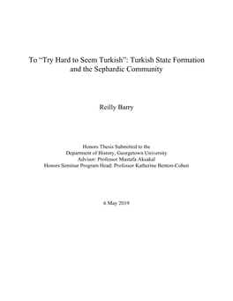 Turkish State Formation and the Sephardic Community