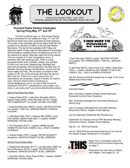 THE LOOKOUT Volume XLV Number 3 May - June 2008 OFFICIAL NEWSLETTER of the HUNDRED PEAKS SECTION