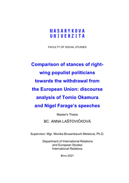 Wing Populist Politicians Towards the Withdrawal from the European Union: Discourse Analysis of Tomio Okamura and Nigel Farage’S Speeches