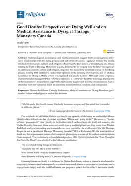 Good Deaths: Perspectives on Dying Well and on Medical Assistance in Dying at Thrangu Monastery Canada