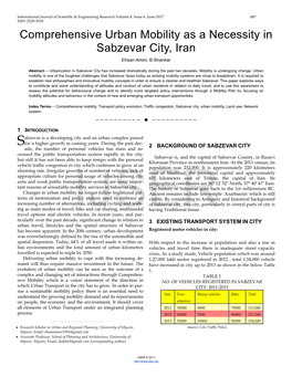 Comprehensive Urban Mobility As a Necessity in Sabzevar City, Iran Ehsan Amini, B.Shankar