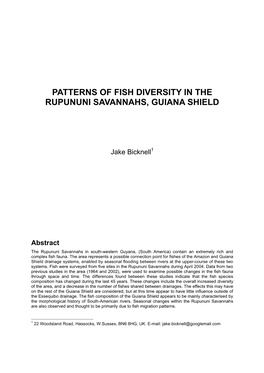 Patterns of Fish Diversity in the Rupununi Savannahs, Guiana Shield