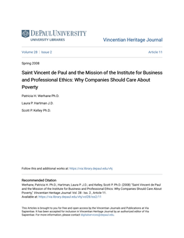 Saint Vincent De Paul and the Mission of the Institute for Business and Professional Ethics: Why Companies Should Care About Poverty