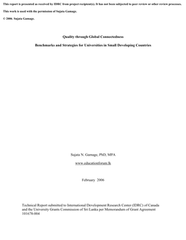 Quality Through Global Connectedness Benchmarks And