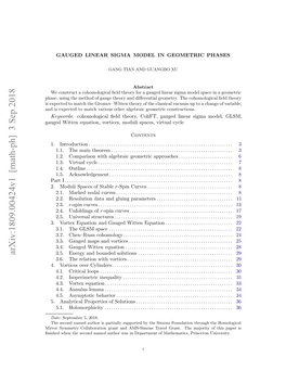 GAUGED LINEAR SIGMA MODEL in GEOMETRIC PHASES 10 Hence a Local Universal Unfolding Provides a Local Orbifold Chart of the Deligne–Mumford Space