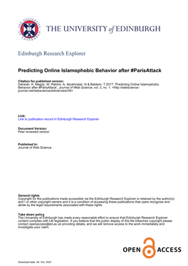 Predicting Online Islamophobic Behavior After #Parisattack