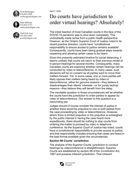 Do Courts Have Jurisdiction to Order Virtual Hearings? Absolutely