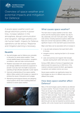 Overview of Space Weather and Potential Impacts and Mitigation for Defence