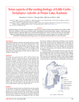 Some Aspects of the Nesting Biology of Little Grebe Tachybaptus Ruficollis at Wular Lake, Kashmir