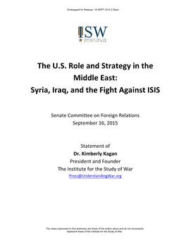 Syria, Iraq, and the Fight Against ISIS