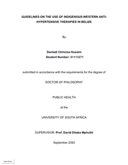 Guidelines on the Use of Indigenous-Western Anti- Hypertensive Therapies in Belize