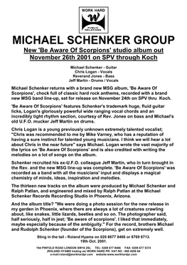 MICHAEL SCHENKER GROUP New 'Be Aware of Scorpions' Studio Album out November 26Th 2001 on SPV Through Koch