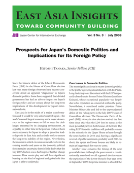 Prospects for Japan's Domestic Politics and Implications for Its