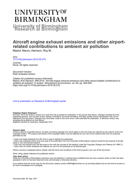 University of Birmingham Aircraft Engine Exhaust Emissions And