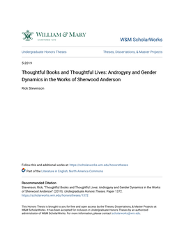 Androgyny and Gender Dynamics in the Works of Sherwood Anderson