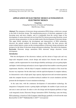 APPLICATION of ELECTRONIC DESIGN AUTOMATION in ELECTRONIC DESIGN Fangxiong Changchun University of Science and Technology Jilin Province, China