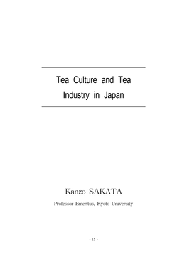 Tea Culture and Tea Industry in Japan