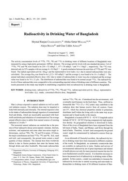 Radioactivity in Drinking Water of Bangladesh