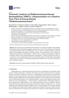 Proteomic Analysis of Methanonatronarchaeum Thermophilum AMET1, a Representative of a Putative New Class of Euryarchaeota, “Methanonatronarchaeia”