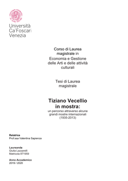 Tiziano Vecellio in Mostra: Un Percorso Attraverso Alcune Grandi Mostre Internazionali (1935-2013)