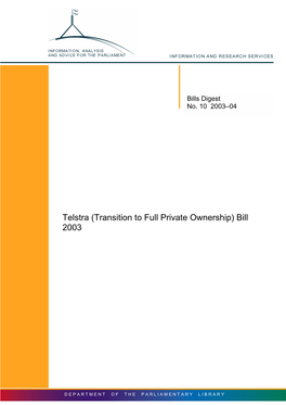 Telstra (Transition to Full Private Ownership) Bill 2003