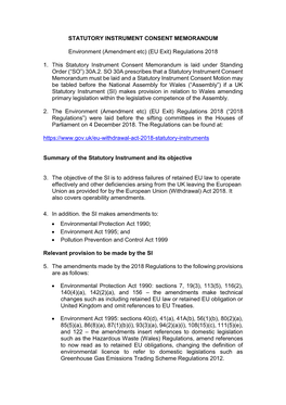 Statutory Instrument Consent Memorandum