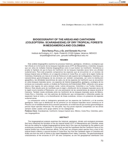 Coleoptera: Scarabaeidae) of Dry Tropical Forests in Mesoamerica and Colombia