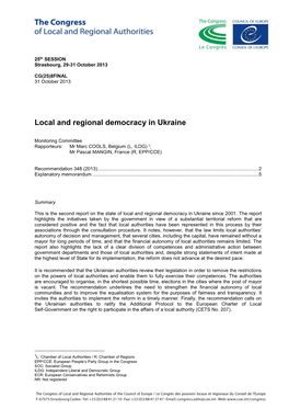 Local and Regional Democracy in Ukraine