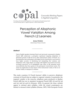 Perception of Allophonic Vowel Variation Among French L2 Learners