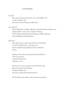 AUTHOR INDEX Aaron, H. Rent Controls and Urban Development: A