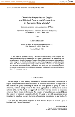 Chordality Properties on Graphs and Minimal Conceptual Connections in Semantic Data Models*