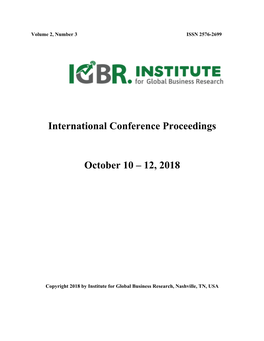 International Conference Proceedings October 10 – 12, 2018