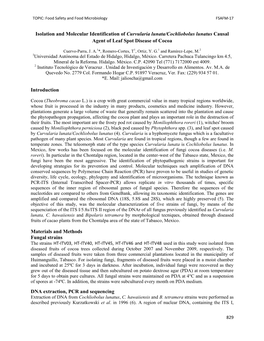 Isolation and Molecular Identification of Curvularia Lunata/Cochliobolus Lunatus Causal Agent of Leaf Spot Disease of Cocoa