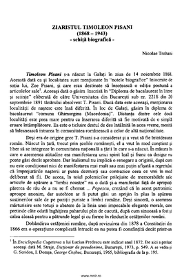 ZIARISTUL TIMOLEON PISANI (1868 -1943) - Schiţă Biografică