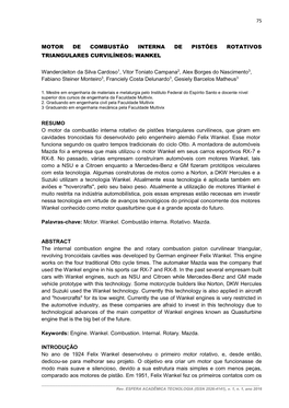Motor De Combustão Interna De Pistões Rotativos Triangulares Curvilíneos: Wankel