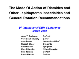 The Mode of Action of Diamides and Other Lepidopteran Insecticides and General Rotation Recommendations