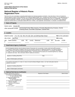 Granite Mill National Register of Historic Places Registration Form