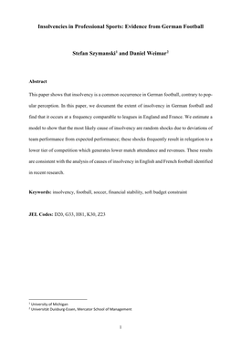 Insolvency in German Football and Find That It Occurs at a Frequency Comparable to Leagues in England and France