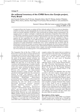 An Avifaunal Inventory of the CVRD Serra Dos Carajás Project, Pará, Brazil José Fernando Pacheco, Guy M