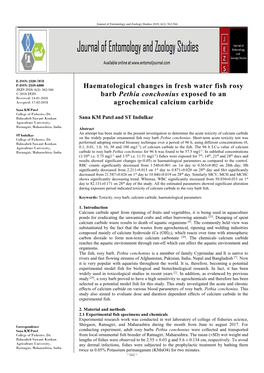 Haematological Changes in Fresh Water Fish Rosy Barb Pethia