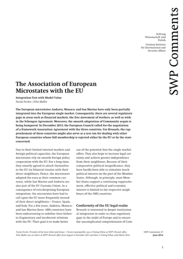 The Association of European Microstates with the EU WP S Integration Test with Model Value Nicola Forster / Felix Mallin