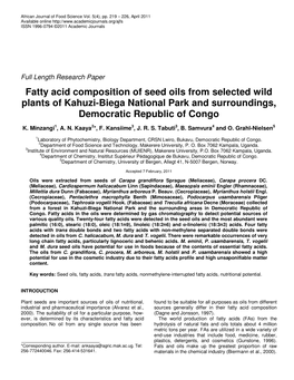 Fatty Acid Composition of Seed Oils from Selected Wild Plants of Kahuzi-Biega National Park and Surroundings, Democratic Republic of Congo