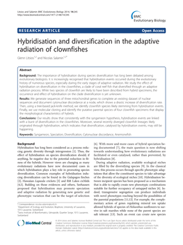 Hybridisation and Diversification in the Adaptive Radiation of Clownfishes Glenn Litsios1,2 and Nicolas Salamin1,2*